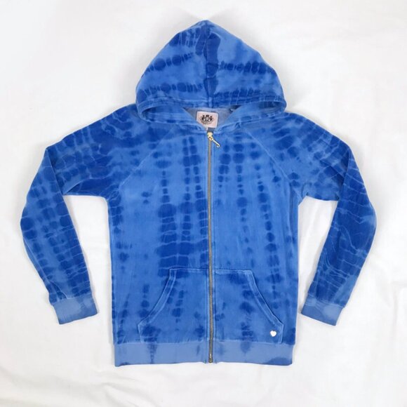 Vintage Y2K Juicy Couture Velour Hoodie Blue Tie Dye Track Jacket Blue - Picture 6 of 7